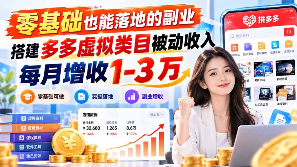 零基础也能落地的副业,搭建多多虚拟类目被动收入,每月增收 1-3 万-摇钱树