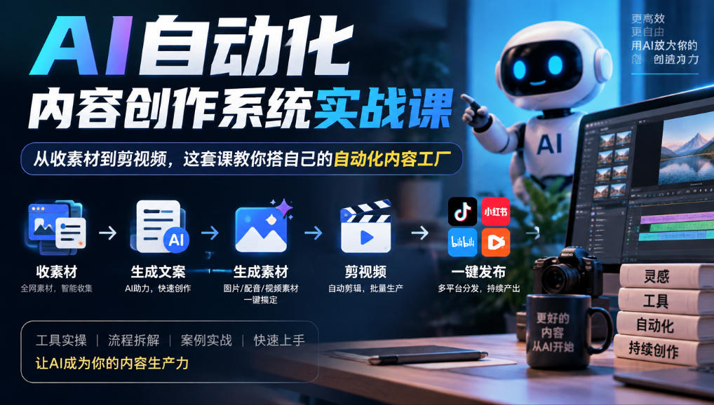 AI自动化内容创作系统实战课，从收素材到剪视频，这套课教你搭自己的自动化内容工厂-子比同步系统测试站
