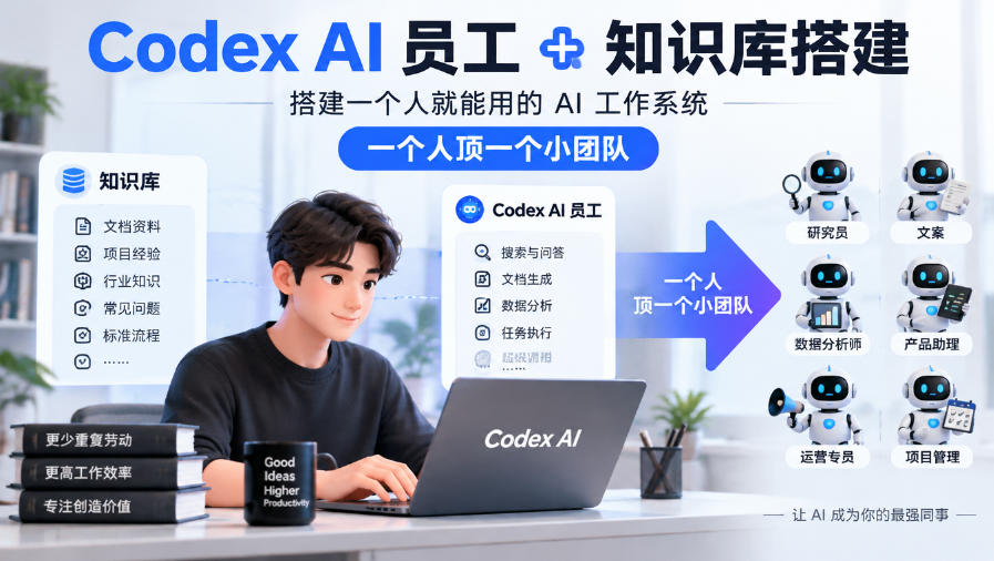 Codex AI员工+知识库搭建，搭建一个人就能用的AI工作系统，一个人顶一个小团队-子比同步系统测试站