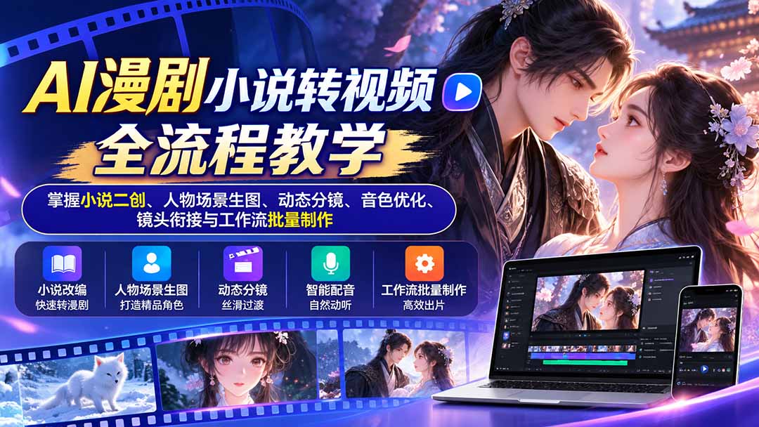 AI漫剧小说转视频全流程教学：掌握小说二创、人物场景生图、动态分镜、音色优化、镜头衔接与工作流批量制作-子比同步系统测试站