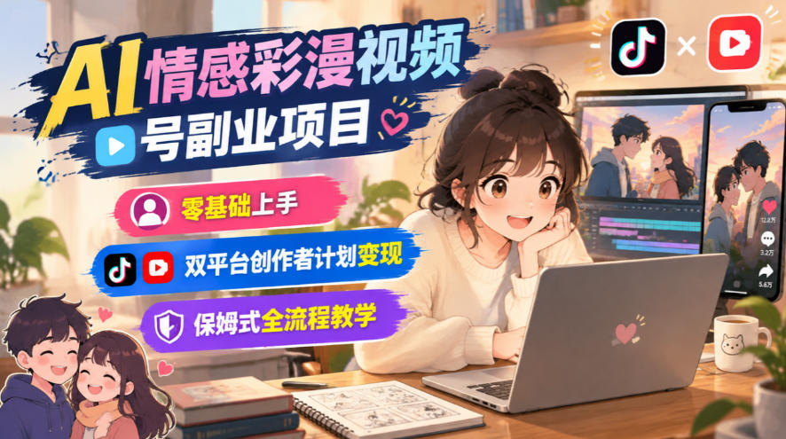 AI情感彩漫视频号副业项目，零基础上手，双平台创作者计划变现，保姆式全流程教学-子比同步系统测试站