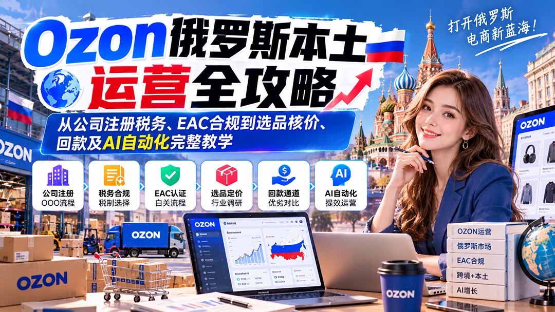 Ozon俄罗斯本土运营全攻略：从公司注册税务、EAC合规到选品核价、回款及AI自动化完整教学-子比同步系统测试站