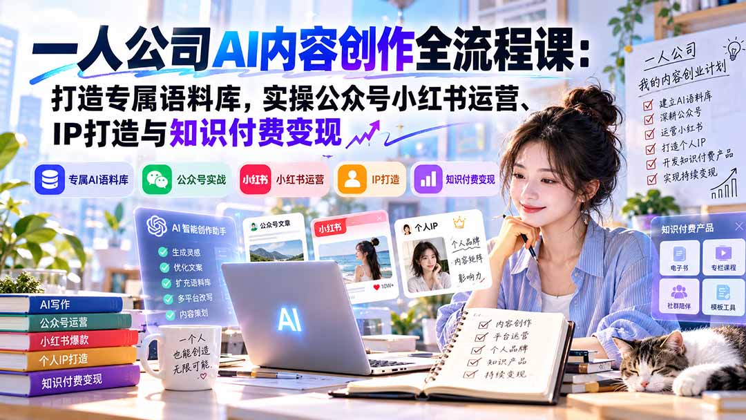 一人公司AI内容创作全流程课：打造专属语料库，实操公众号小红书运营、IP打造与知识付费变现方法论-摇钱树