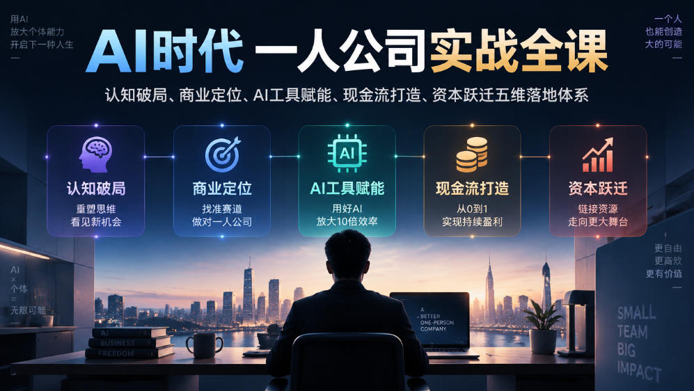 AI时代一人公司实战全课｜认知破局、商业定位、AI工具赋能、现金流打造、资本跃迁五维落地体系-摇钱树