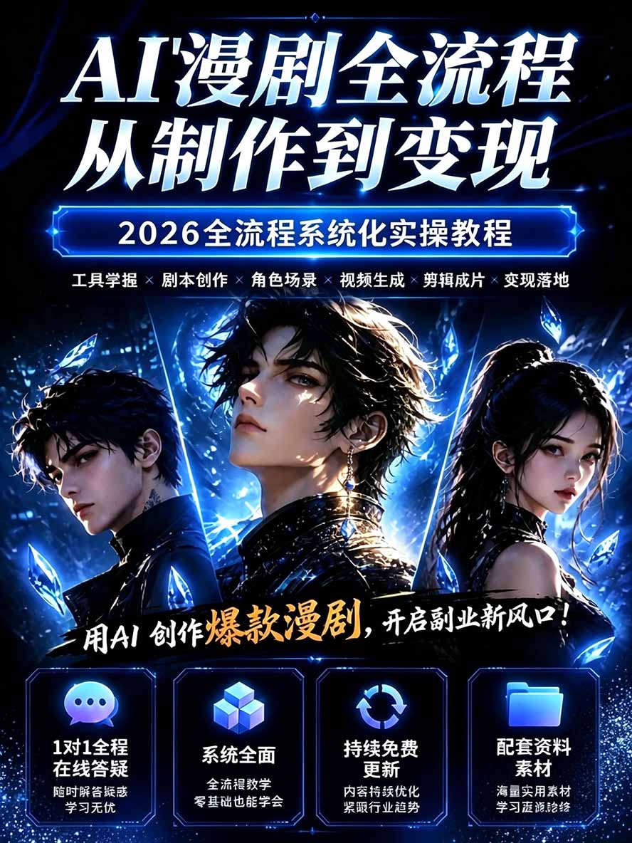 图片[1]-【无水印】2026AI漫剧创作与商业变现掘金营：打通选题→AI编剧→角色场景→自动分镜→视频生成→剪辑发布→运营变现-子比同步系统测试站