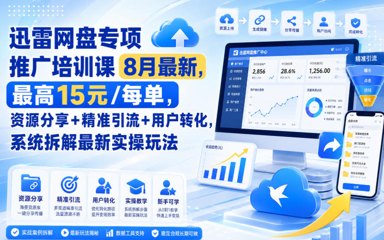 迅雷网盘专项推广培训课9月最新，最高15米/每单，资源分享+精准引流+用户转化，系统拆解最新实操玩法(更新1009)-摇钱树