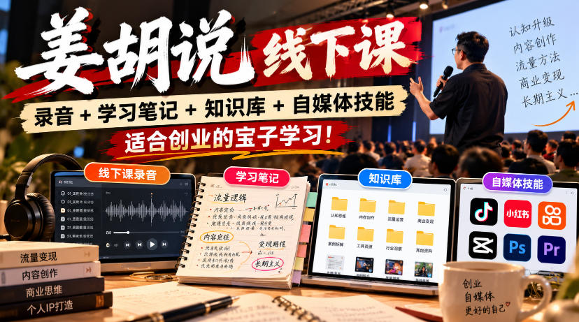 姜胡说线下课录音＋学习笔记＋知识库＋自媒体技能，​适合创业的宝子学习！-子比同步系统测试站