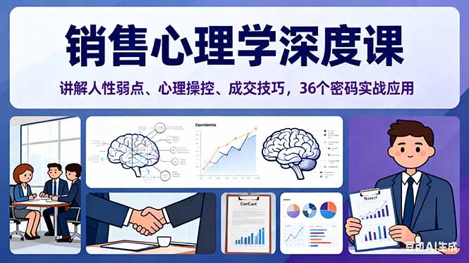 销售心理学深度课,讲解人性弱点、心理操控、成交技巧,36个密码实战应用-摇钱树