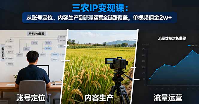 三农IP变现课：从账号定位、内容生产到流量运营全链路覆盖，单视频佣金2w+-摇钱树