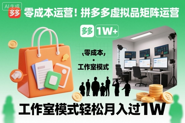 零成本运营！拼多多虚拟品矩阵运营，工作室模式轻松月入过1W-摇钱树